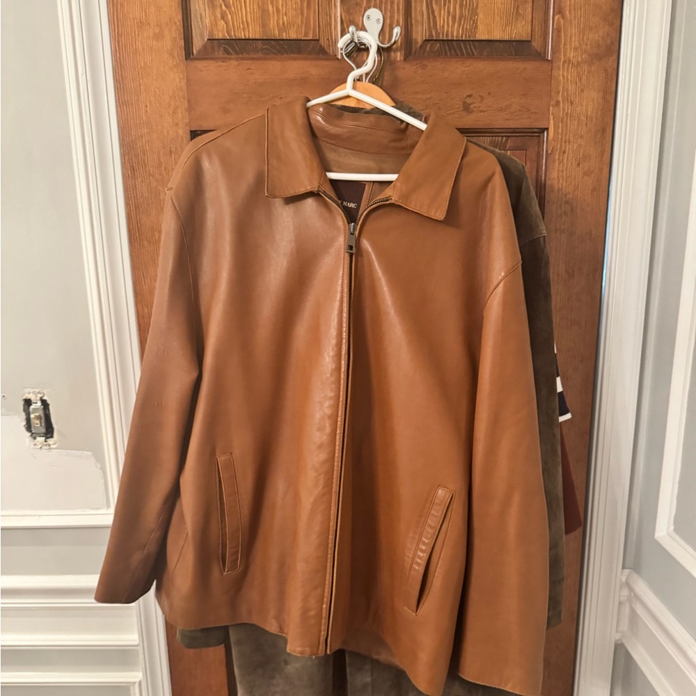 Andrew Marc Tan Brown Leather Bomber Jacket
